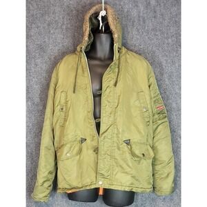 Toy Machine Olive Green Hooded Faux‎ Fur Trimmed Padded Nylon Winter Jacket Sz S